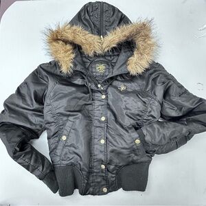 South Pole Black Puffer Jacket with Faux Fur Hood